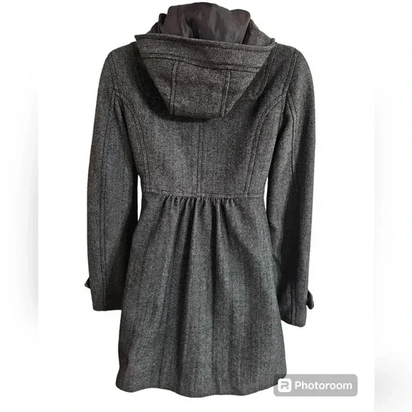 H&M Divided Gray Wool Blend Toggle Coat Hooded Y2K Academia Jacket Size 4 Preppy - Picture 3 of 7